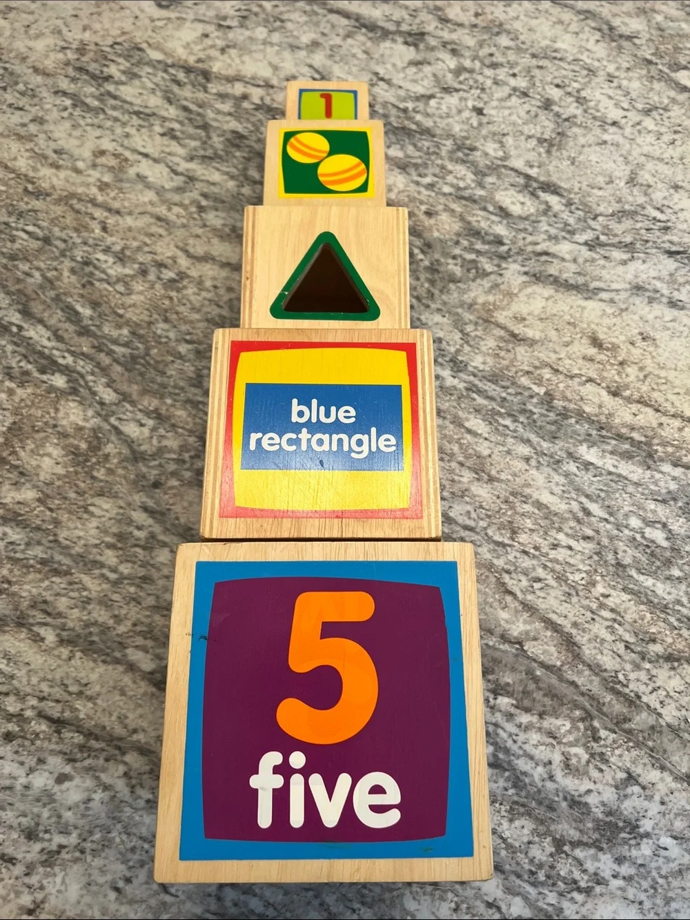 Wooden Stacking Blocks Numbers Shapes and Colors EUC